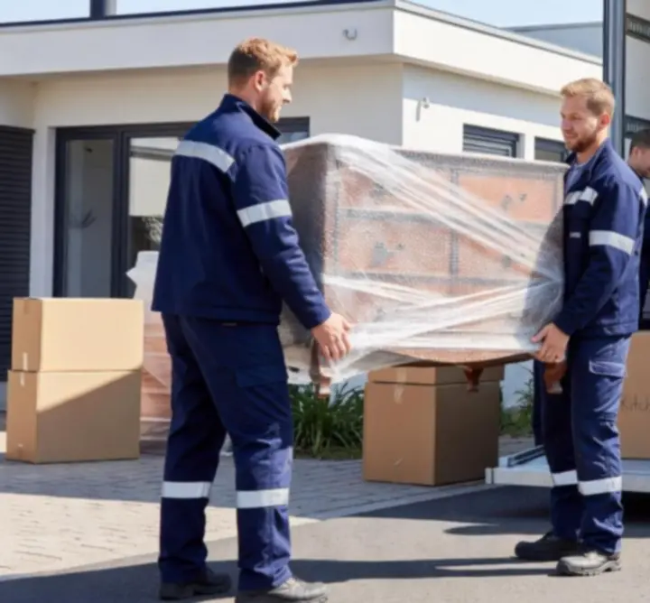 Professionele verhuizers die een verhuiswagen laden
